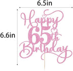 Pink Happy 65th Birthday Cake Topper 1pcs Glitter Cake Topper for Sixty-five Birthday/Anniversary Theme Party Cake Decorations Supplies