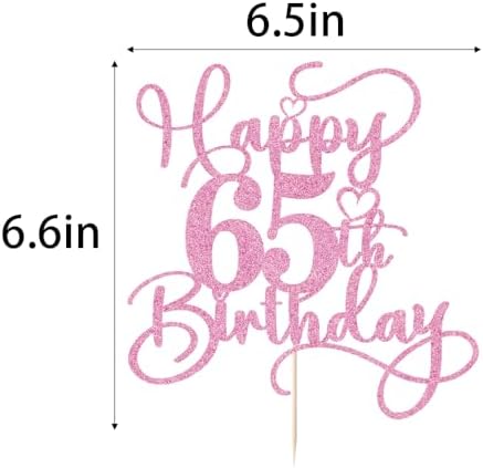 Pink Happy 65th Birthday Cake Topper 1pcs Glitter Cake Topper for Sixty-five Birthday/Anniversary Theme Party Cake Decorations Supplies