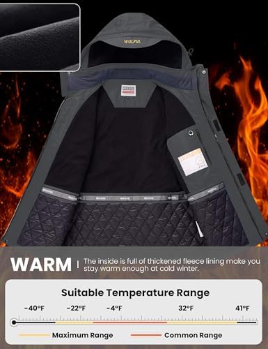 WULFUL Men's Winter Coats Waterproof Ski Jacket Warm Windproof Winter Windbreaker Jackets for Men with Hood