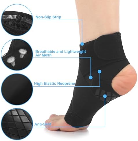 Shyyween 2 Pcs Waterproof Ankle Brace Breathable Nylon Ankle Wrap Foot Support Compression Black Sprained Ankle Sleeve for Men Women Sports Swimming Running