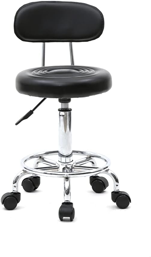 Winado Round Bar Stool with Back and Lines Adjustable Height Rotation Salon Stool, Modern Barstool 360° Swivel PU Leather Armless Bar Chair for Kitchen Dining Living Bistro Spa, Black