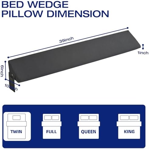 Twin Bed Wedge Pillow for Headboard Gap Filler Pillow Plus (0-8") Mattress Wedge Gap Filler Twin Between Wall and Mattress,for College Dorm,Sleeping Backrest Headboard Pillow Dark Grey Bedroom Decor
