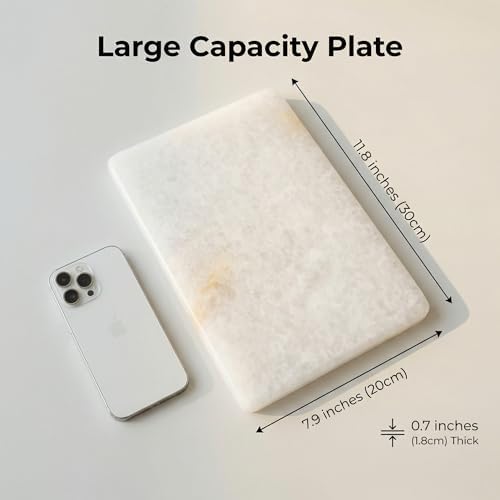 Natural White Quartz Cutting Board - 11.8" x 7.9" x 0.7" Translucent Stone Pastry Board for Baking & Chocolate, Elegant Quartz Cheese Plate & Serving Tray, Unique Housewarming Gift