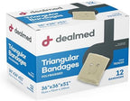 Dealmed Latex-Free Triangular Bandages – 12 Cotton Bandages with 2 Safety Pins, 36" x 36" x 51" Compression Bandage Wrap, Wound Care Product for First Aid Kit and Medical Facilities