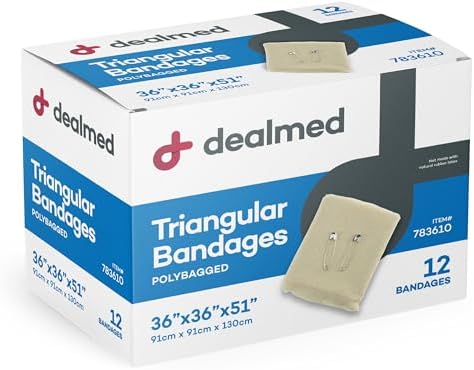Dealmed Latex-Free Triangular Bandages – 12 Cotton Bandages with 2 Safety Pins, 36" x 36" x 51" Compression Bandage Wrap, Wound Care Product for First Aid Kit and Medical Facilities