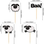 Ercadio 24 Pack Sheep Cupcake toppers Black Glitter Farm Animals Cupcake Picks Sheep Baa Cupcake Decors Sheep Theme Baby Shower Birthday Party Supplies