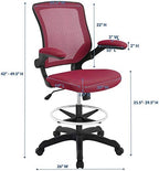 Modway MO-EEI-1423-RED Reception Desk Flip-Up Arm Drafting Chair, Nylon in Red