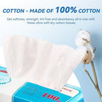Elevon Multi-Purpose 100% Unscented Cotton Tissue Soft Dry Facial Cotton Wipes for Sensitive Skin, White (Pack of 6)