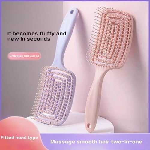 Household hollowed-out fluffy hair comb for women's long hair, special styling massage meridian airbag ribbed air cushion comb (yellow)
