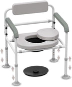 Bedside Commodes for Seniors, 350 lbs Capacity Commode Chair with Adjustable Height & Removable Bucket, Portable Toilet with Arms for Elderly Adults, Handicap Toilet Safety Frame & Shower Chair