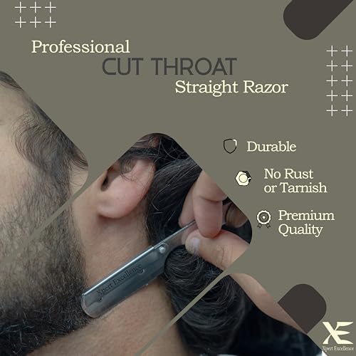 XE Barber Cut Throat Razor Kit with 100 Baldes– Single Blade Barber Shaping Razor with Wooden Handle Straight Edge Cut Throat Razor – Ideal Beard and Moustache Shaving Razor