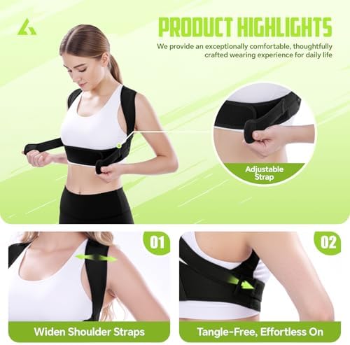 Back Brace Posture Corrector for Women, Adjustable Upper Back Support Straightener for Hunchback Improve and Pain Relief from Neck and Shoulder (Black, L/XL)