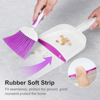 NACENA Small Dust Pan and Brush Set, Mini Broom and Dustpan Set Small Hand Broom and Brush Combo Dust Pan with Teeth for Home Cleaning Drawers Desktop Sofas and Outdoor, Purple