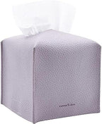 Tissue Box Cover Holder, Square with Bottom Belt by Carrot's Den - PU Leather Decorative Organizer for Tabletop, Bathroom, Car, Office | Lavender