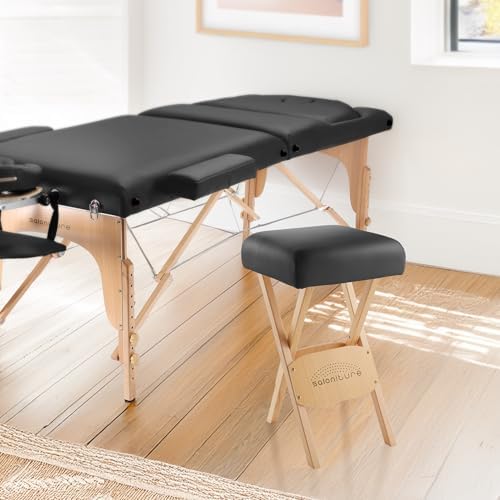 Saloniture Wood Folding Massage Stool with Carrying Case, Black