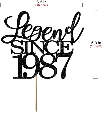 Legend Since 1987 Cake Topper 39th Birthday Happy Birthday Cake Topper Men and Women Cheer 39 Years Old Handmade Black Glitter Cake Decoration (1987)