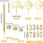 Yerliker 34 Pcs Happy Birthday Cake Toppers Decorations Birthday Candles DIY Cake Decor for Men Women Wedding Anniversary(Gold)
