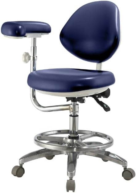 BoNew Dental Stool Assistant Stool Dental Assistant Chair with Armrest PU Leather Height Adjustable