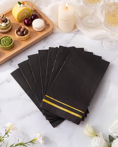 BUCLA 100-Count 3-Ply Black and Gold Napkins - Black Paper Dinner Napkins Disposable Premium Quality, Disposable Soft, Absorbent for Party, Wedding, Kitchen & Graduation