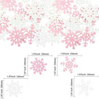 Ephlyn 60Pcs Edible Snowflake Cupcake Toppers Edible Wafer Paper Winter Frozen Theme Snowflakes Frozen Cake Decorations for Christmas Winter Holiday Frozen Theme Party Supplies Pink White