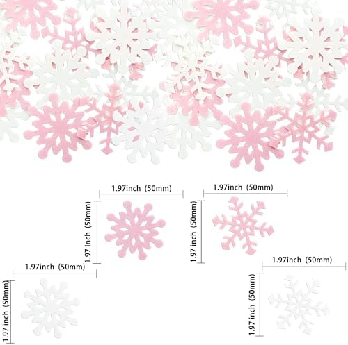 Ephlyn 60Pcs Edible Snowflake Cupcake Toppers Edible Wafer Paper Winter Frozen Theme Snowflakes Frozen Cake Decorations for Christmas Winter Holiday Frozen Theme Party Supplies Pink White