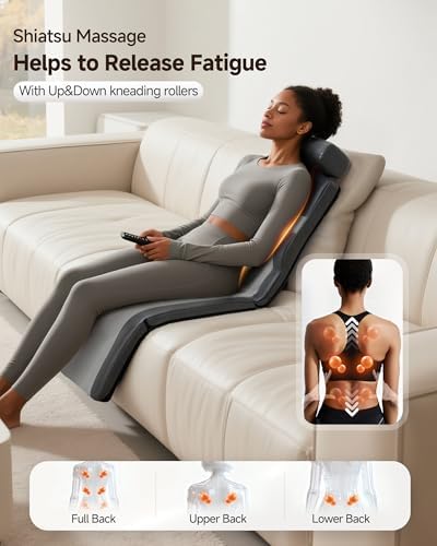 Snailax Shiatsu Back Massage Mat with Heat, Vibration Full Body Massage Mat for Sofa, Recliner, Bed, Deep Kneading Back Massage Pad with Foldable & Flexible Pillow