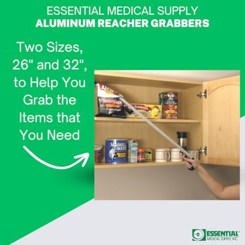 Essential Medical Supply 26in Aluminum Reacher with Magnetic Post and Plastic Jaw, Essential Reach Assist Tool for Seniors and Those with Limited Mobility, Perfect for Picking Up Hard-to-Reach Items