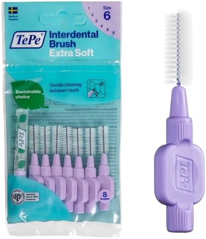 TePe Interdental Brushes Extra Soft Purple (ISO Size 6: 1.1 mm) / For Particularly Gentle & Efficient Cleaning of Interdental Spaces / 1 x 8 Interdental Brushes