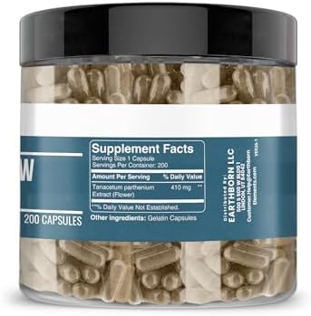 Earthborn Elements Feverfew Extract 200 Capsules, Pure & Undiluted, No Additives