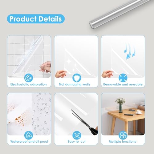 Electrostatic Wall Protective Film, Clear Wall Protector Film, Self-Adhesive Contact Paper, Removable Transparent Static Cling Films for Kitchen Backsplash, Walls (15.75" X 118")