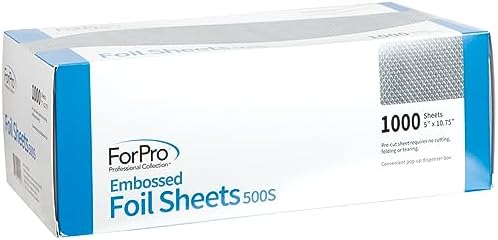 ForPro Professional Collection Embossed Foil Sheets 500S, Aluminum Foil, Pop-Up Foil Dispenser, Hair Foils for Color Application and Highlighting Services, Food Safe, 5" W x 10.75" L, 1000-Count