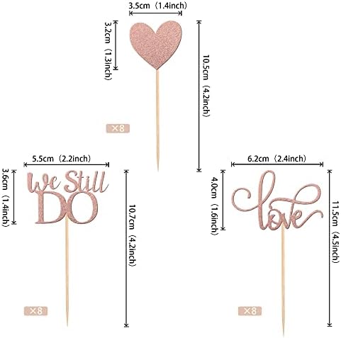 24 Pack We Still Do Cupcake Toppers Glitter Love Heart Marriage Anniversary Cupcake Picks Bridal Shower Wedding Engagement Birthday Cake Decorations Supplies Rose Gold