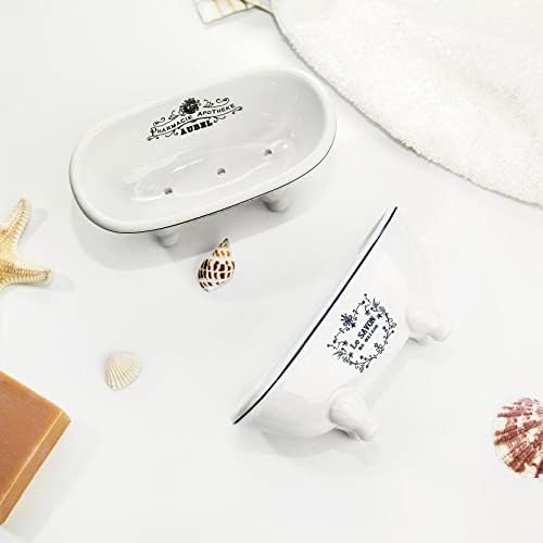 1 Piece 5.7" Mini Ceramic Clawfoot Double Ended Bathtub Soap Dish Vintage Decortative Soap Dish