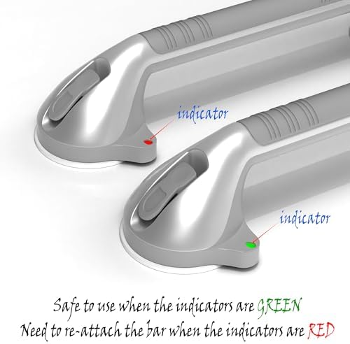 17“ Suction Shower Grab Bar with Indicators, Tool-Free Installation, Steady Handle for Balance Assist for Bathtub, Toilet, Bathroom, Dual Tone, Silver/Gray 2-Pack