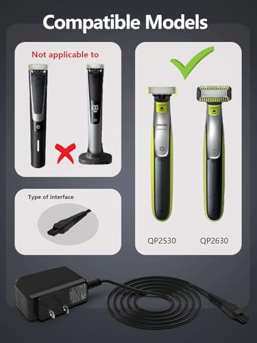 8V Charger Compatible with Philips HQ850 Power Cord Norelco One Blade Charger Compatible with Philips QP2630 QP2530 Oneblade Electric Razor Shaver Trimmer Cord Replacement 3.3FT