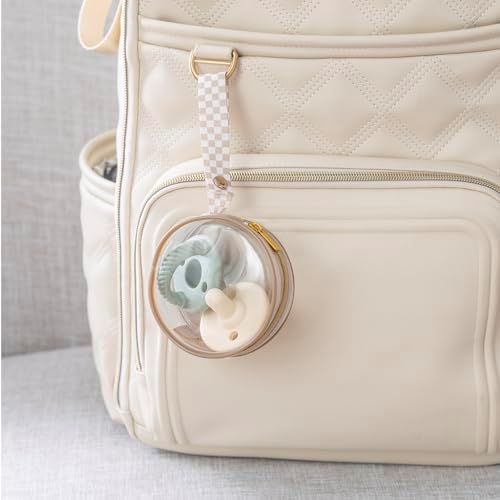 Itzy Ritzy Clear Pacifier Case with Clip Strap – Holds 2 Pacifiers – Portable Baby Pacifier Holder for Diaper Bag, Stroller & Travel Bag (Taupe)