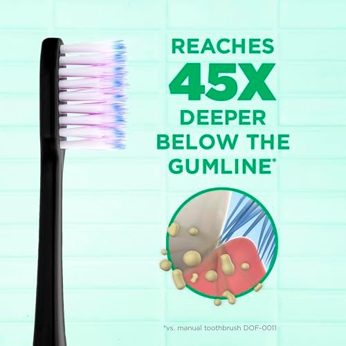 GUM Sonic Powered Toothbrush, Tapered Bristles Clean Below The Gumline, Bundle, Black, 1 Handle(1 Count) + 2 Refills 2 Count(Pack of 1)