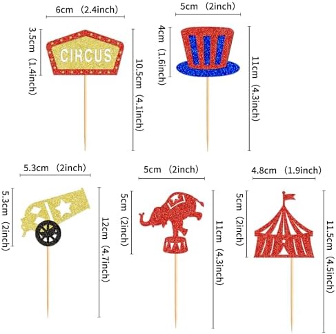 Ercadio 25 PCS Circus Cupcake Toppers Circus Animals Cupcake Picks Magic Hat Elephant Horse Cake Decorations for Carnival Theme Baby Shower Kids Birthday Party Decor Supplies