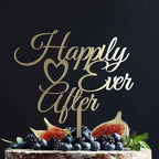 Happily Ever After Cake Topper-Acrylic Gold Wedding Cake Decorations for Wedding,Engagement,Bridal Shower,Vow Renewal,Anniversary Party Decoration Supplies