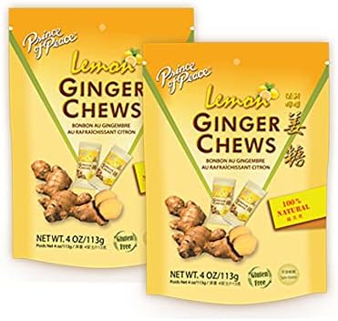 Prince of Peace Ginger Chews With Lemon, 4 oz. Candied Ginger Lemon Candy - 2 Pack