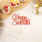 Happy Sweet 16 Cake Topper - Glitter Red 16th Birthday Decorations, Sixteen Year Old Smash Decor, Sweet 16 Sign Top Photo Booth Props (Red)
