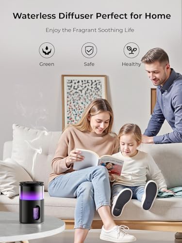 Waterless Diffuser for Essential Oil: Mini Battery Scent Diffuser for Room&Home&Car with 9 Colors LED Light - Aroma Cool Mist Machine Charcoal Black