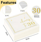 Ottin White Gold Cheers to 30 Years Cocktail Paper Napkins, 5x5 Inches, 50 Counts, 3-Ply Disposable Party Napkins for 30th Birthdays Decorations, Anniversaries, Weddings, Indoor & Outdoor Celebrations