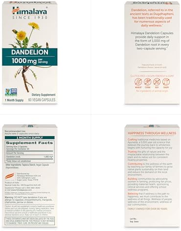 Himalaya Dandelion - Dandelion Root Supplement Supporting Daily Wellness and Health - Vegan, Gluten Free, 1000 mg, 60 Capsules