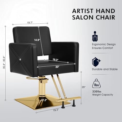 Artist hand Hair Salon Chair Black and Gold, Hydraulic Styling Chair with Heavy Duty Pump, 360 Degree Swivel Barber Chair, Beauty Salon Equipment for Hair Stylist, Max Load 330 Lbs