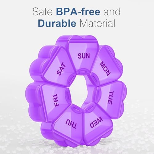Large Weekly Pill Organizer, Pill Box 7 Day, KAPENS Daily Vitamin Case Large Capacity Compartments, Pill Containers for Fish Oil Medicine Supplements, Purple