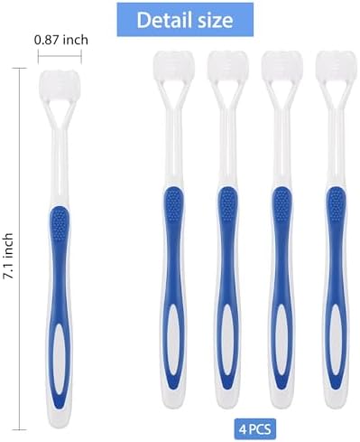 Boao 4 Pieces Toothbrush 3 Sided 7.1 Inch Autism Sensory Toothbrush 360 Degree Cleaning Travel Brush Complete Teeth Angle Clean Tooth(Blue)