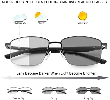 Photochromic Progressive Multifocus Computer Reading Glasses Spring Hinges Transition UV400 Sunglasses Sun Readers