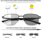 Photochromic Progressive Multifocus Computer Reading Glasses Spring Hinges Transition UV400 Sunglasses Sun Readers
