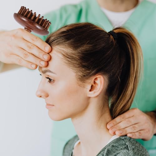 ORFOFE Wooden Scalp Massage Comb for Men and Women Handheld Meridian Comb with Ergonomic Grip for Hair Styling and Scalp Detoxing 2.95X2.95X2.36In